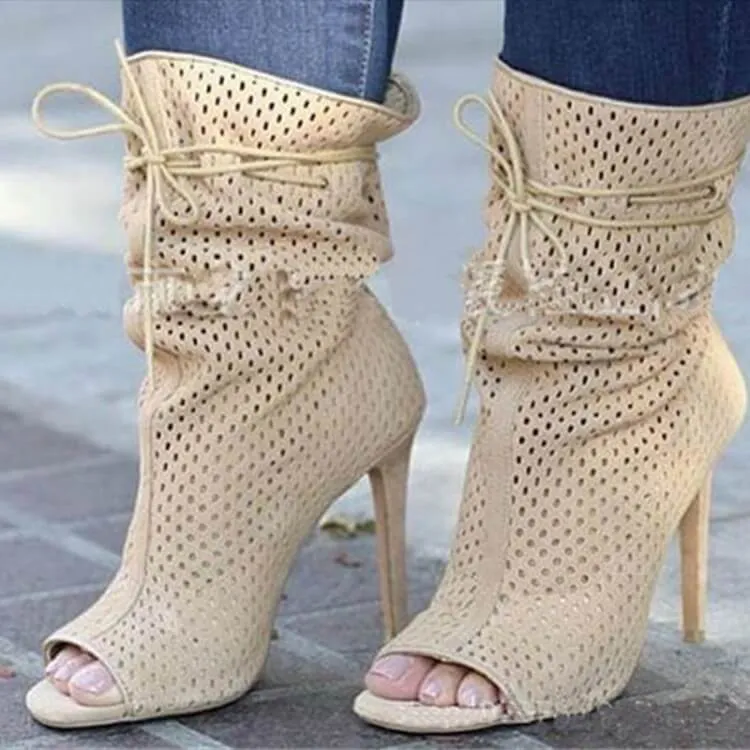 Summer Strap Cutout Peep Toe High Heel Ankle Boots