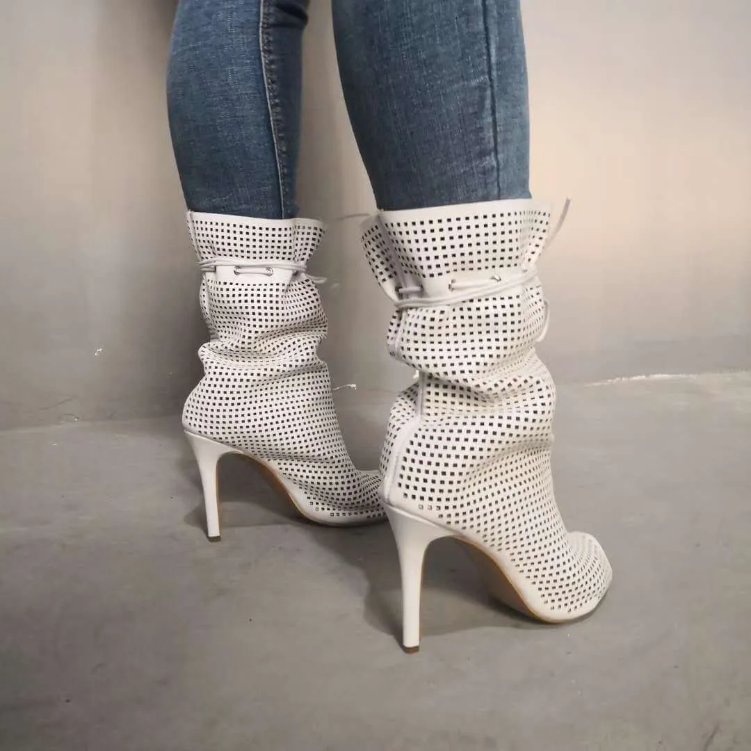 Summer Strap Cutout Peep Toe High Heel Ankle Boots
