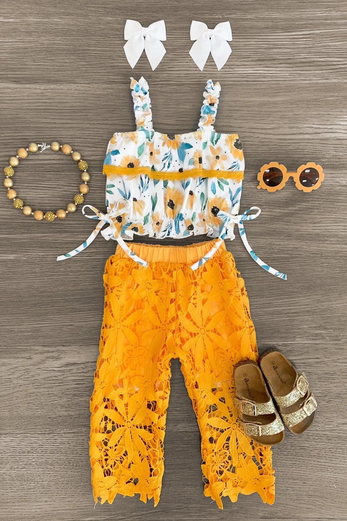 Sunflower Floral Lace Pant Set