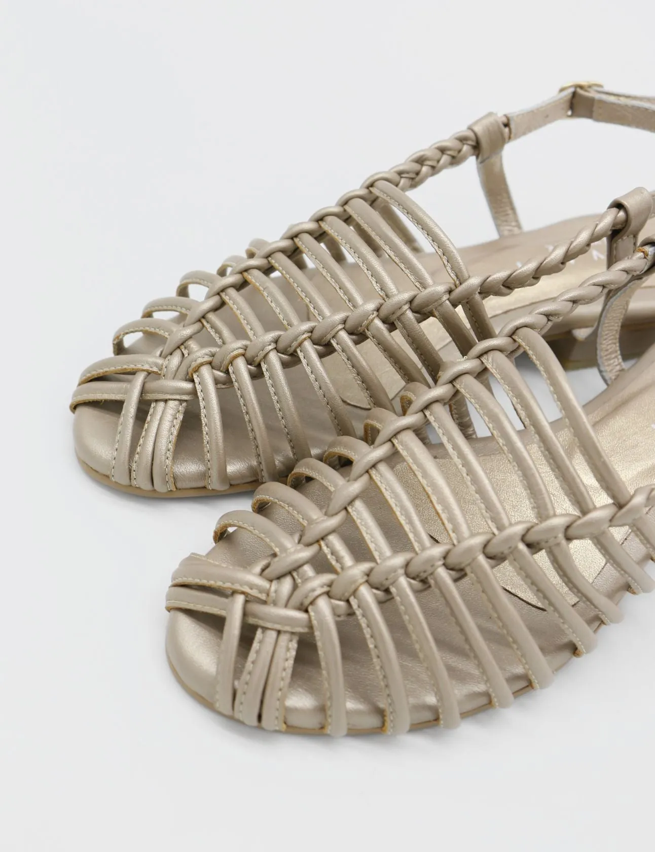 Troya braided crochet sandals in gold leather womens shoes