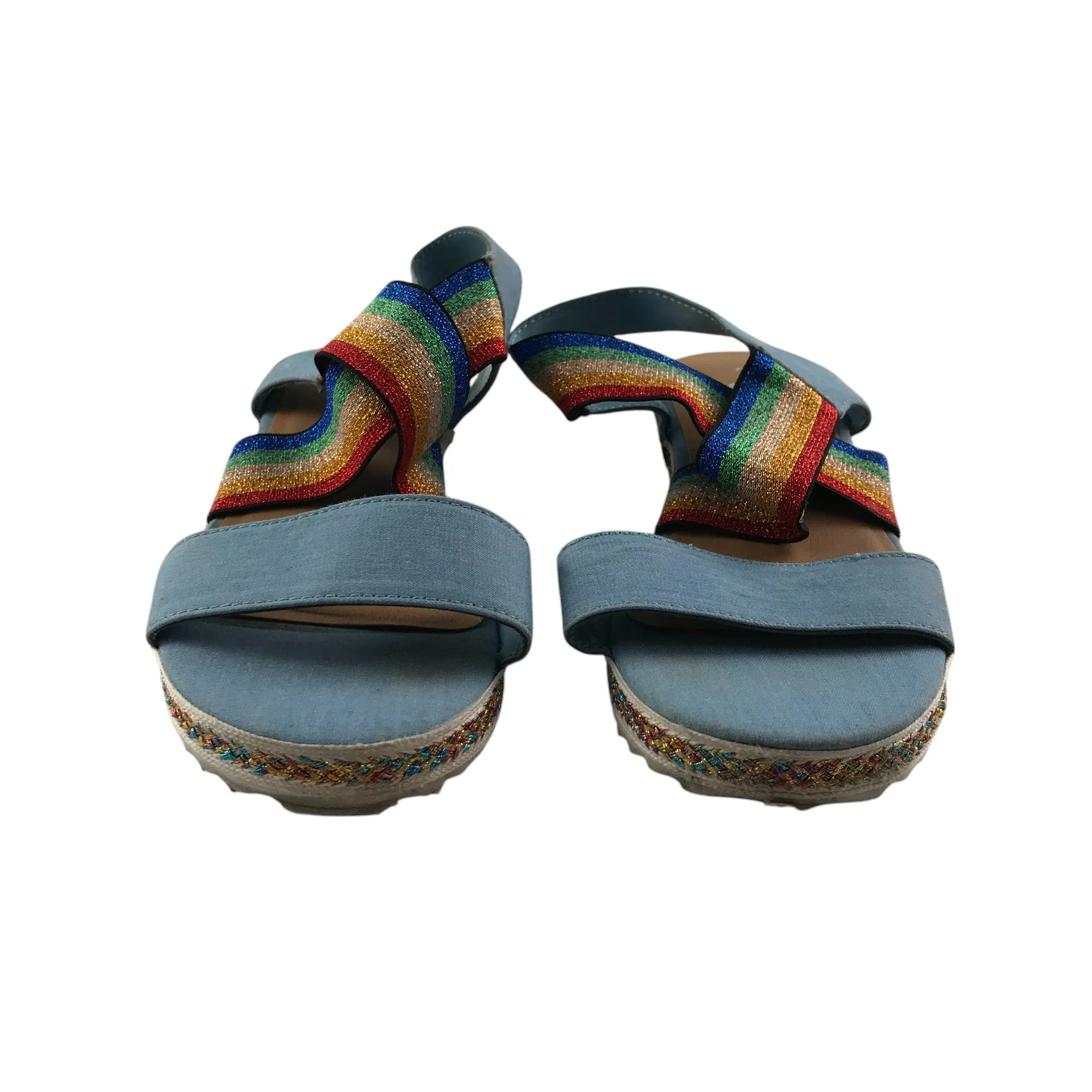 Tu sandals shoe size 2 blue straps with glittery rainbow detail strap