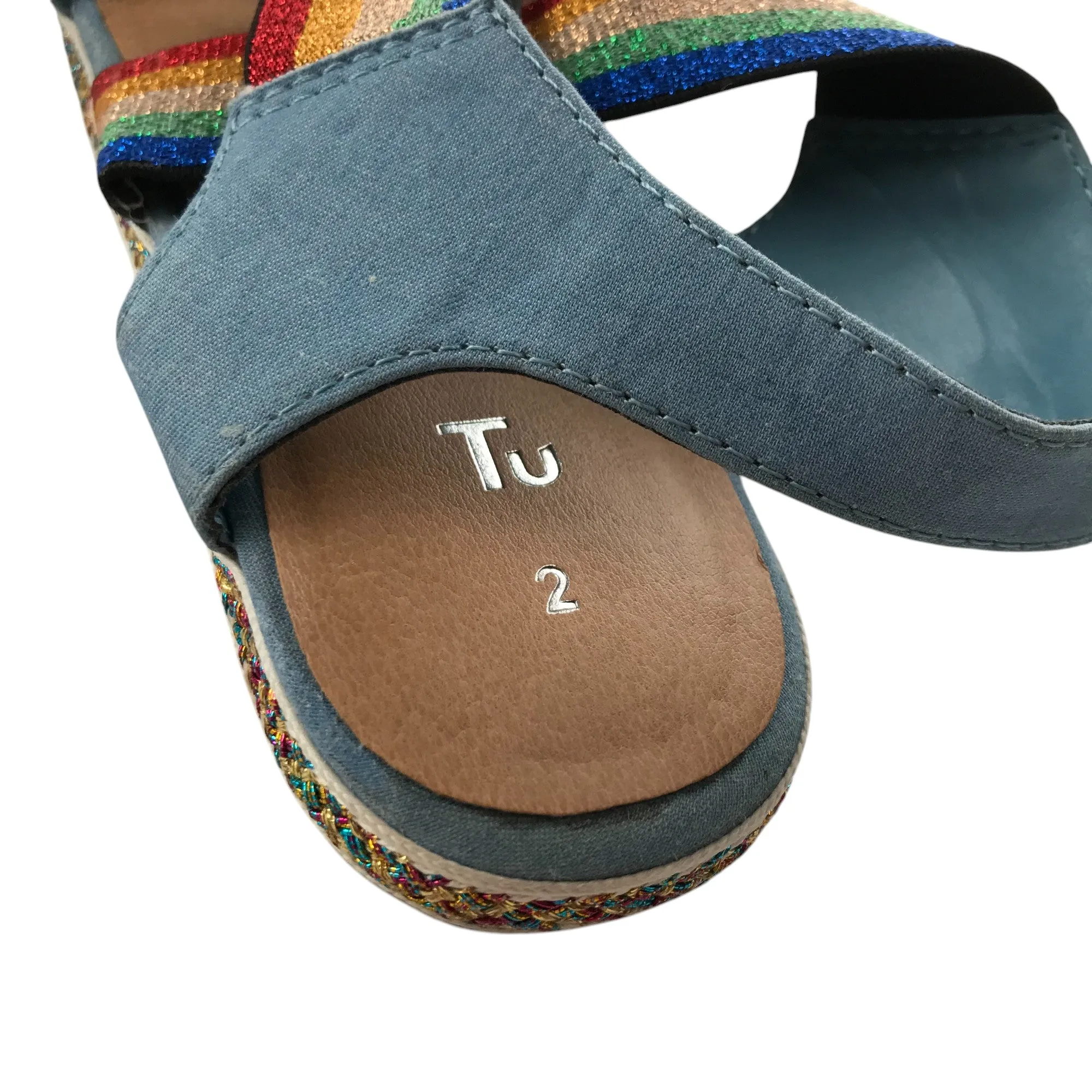 Tu sandals shoe size 2 blue straps with glittery rainbow detail strap