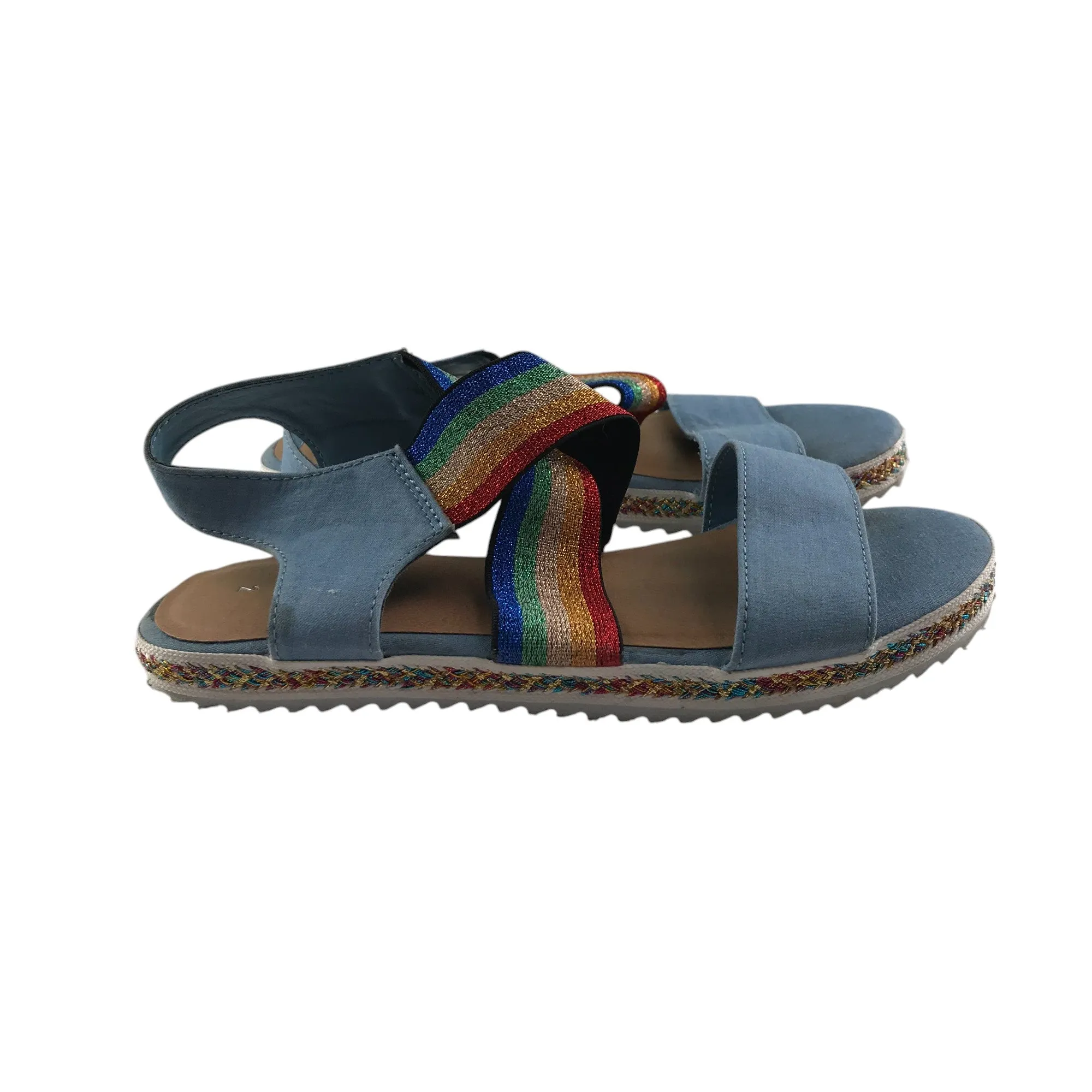 Tu sandals shoe size 2 blue straps with glittery rainbow detail strap