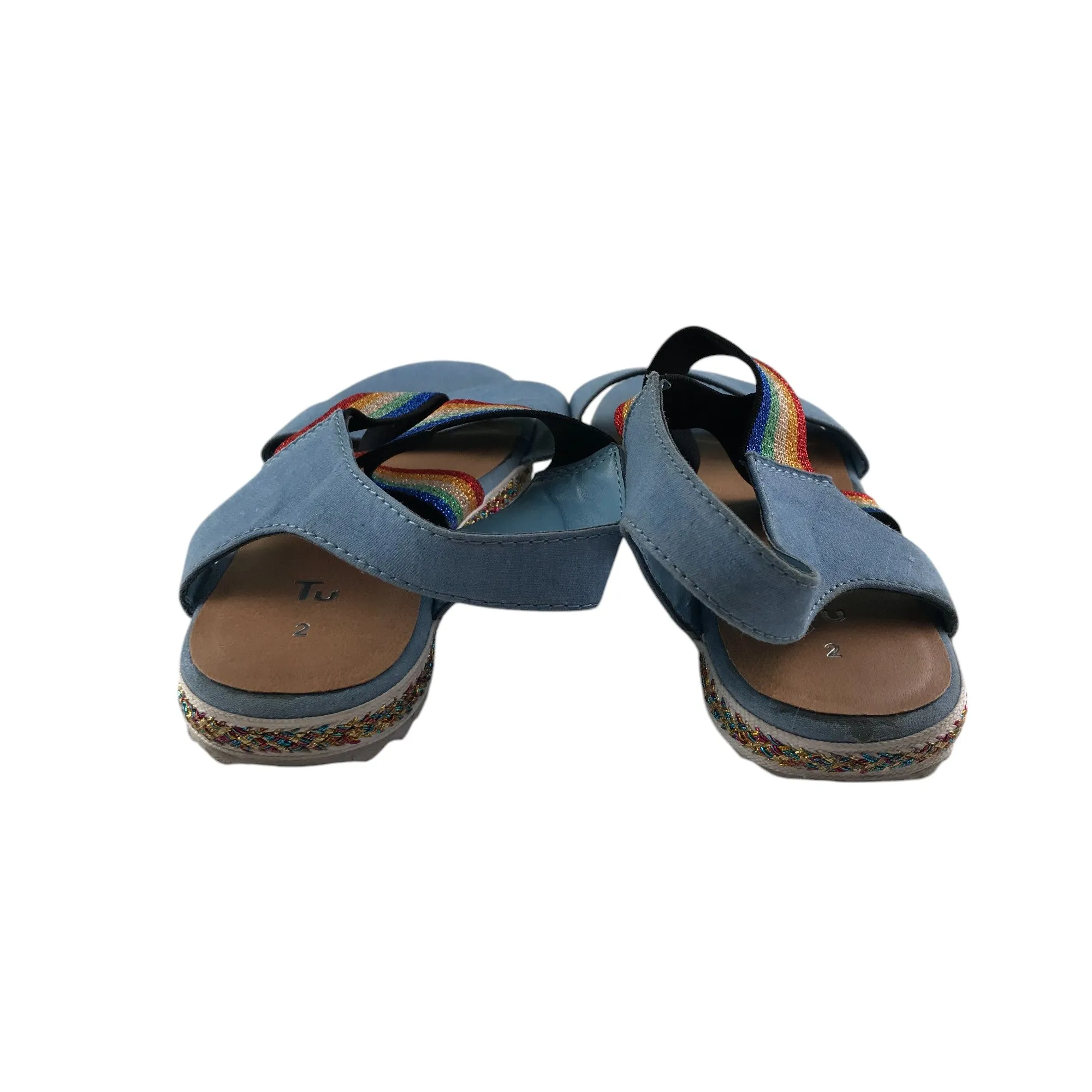 Tu sandals shoe size 2 blue straps with glittery rainbow detail strap