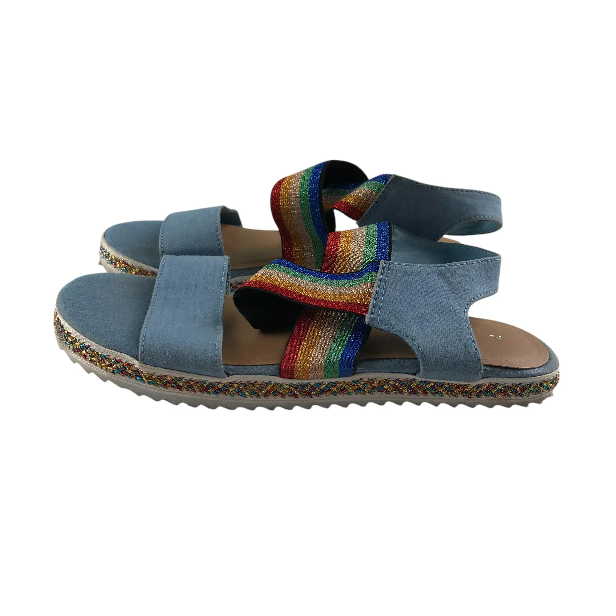 Tu sandals shoe size 2 blue straps with glittery rainbow detail strap