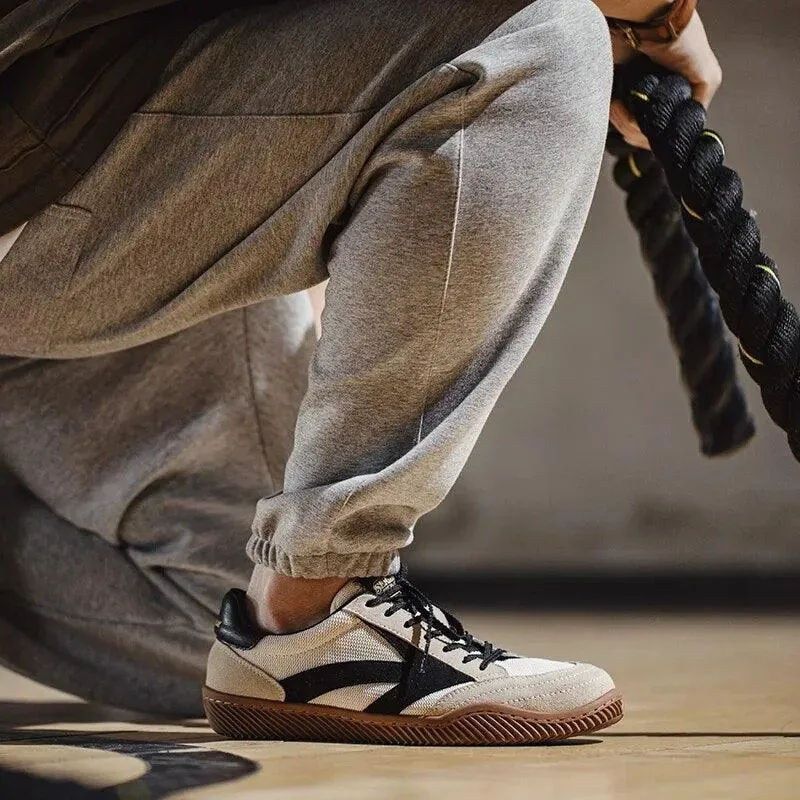 VeteFit - Heren Lage Canvas Sneakers met Suède Accenten, Vetersluiting, Gumzool