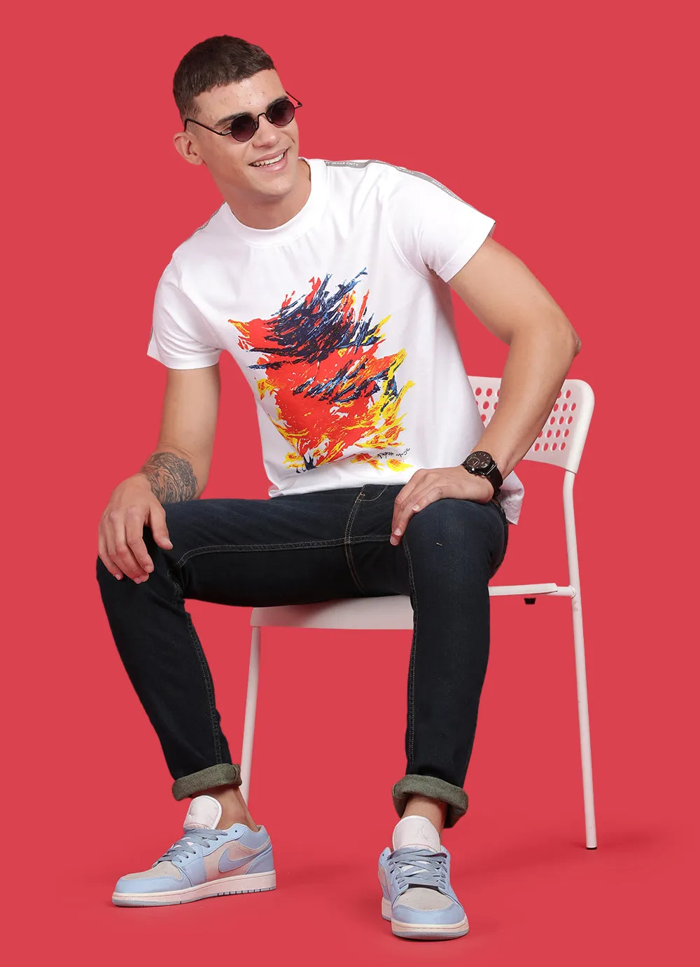 White Cotton  Round Neck Tshirt